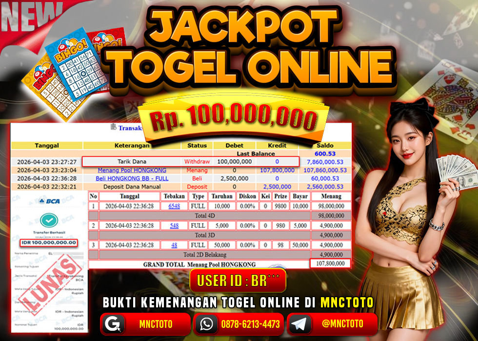 MNCTOTO JACKPOT TOGEL POOL HONGKONG Rp.100.000.000,- LUNAS