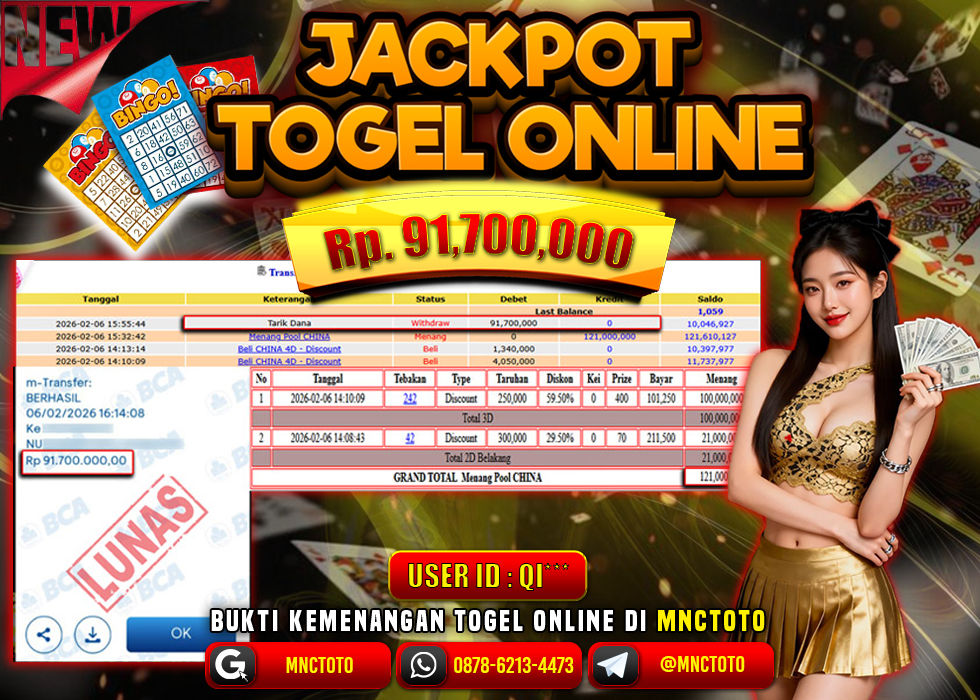 MNCTOTO JACKPOT TOGEL PASARAN POOL CHINA Rp.91.700.000,- LUNAS