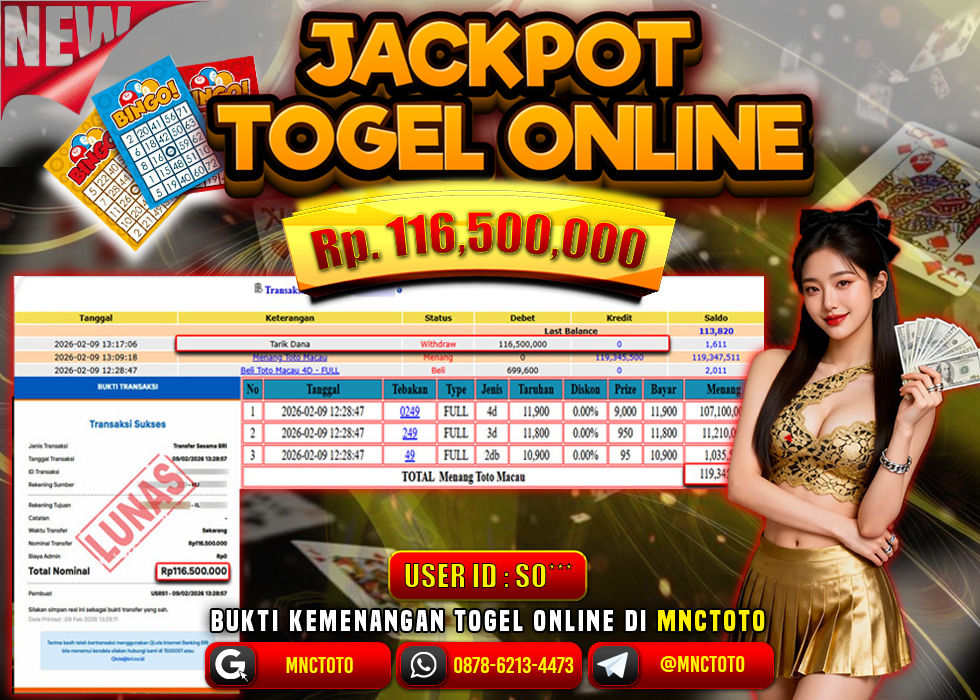 MNCTOTO JACKPOT TOGEL PASARAN TOTO MACAU Rp.116.500.000,- LUNAS
