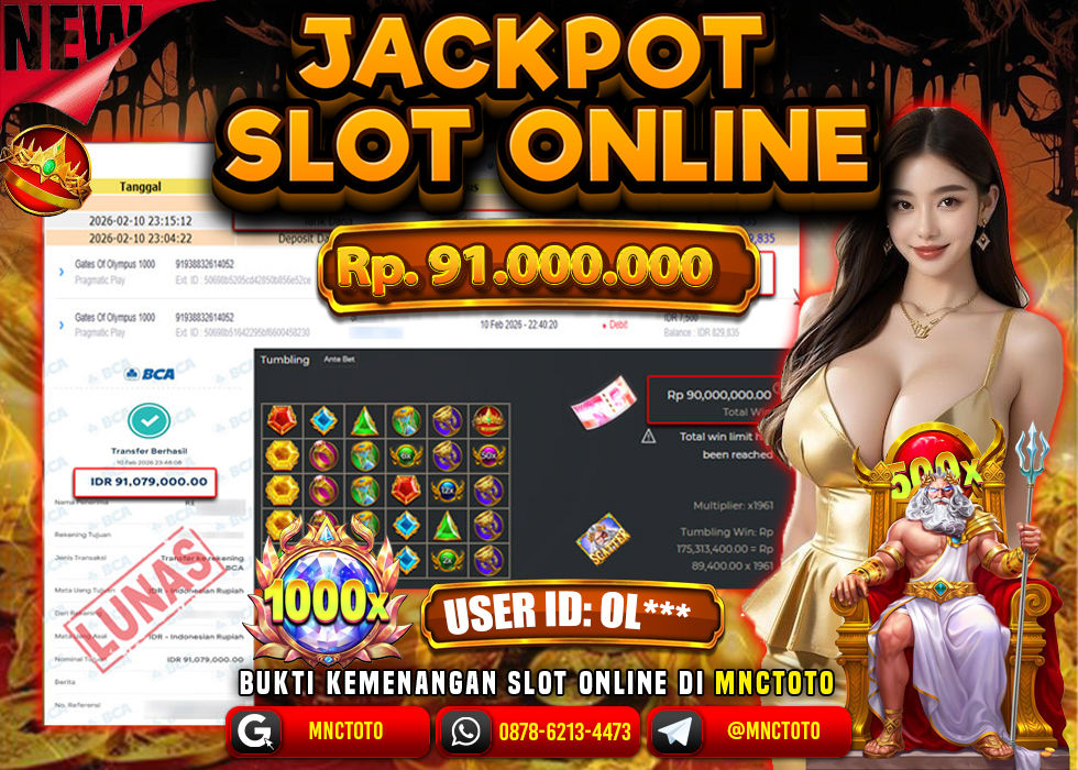 MNCTOTO JACKPOT SLOT GATES OF OLYMPUS 1000 Rp. 91.000.000,- LUNAS