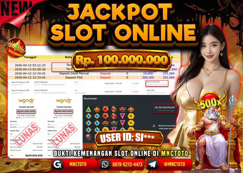 MNCTOTO JACKPOT SLOT GATES OF OLYMPUS 1000 Rp. 100.000.000,- LUNAS
