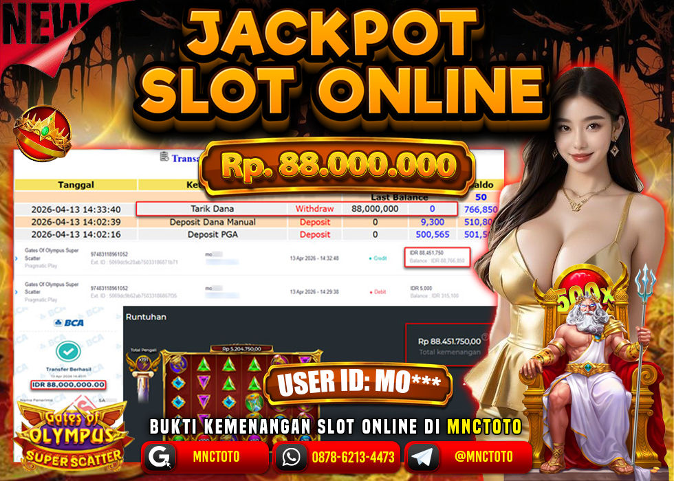 MNCTOTO JACKPOT SLOT GATES OF OLYMPUS SUPER SCATTER Rp. 88.000.000,- LUNAS