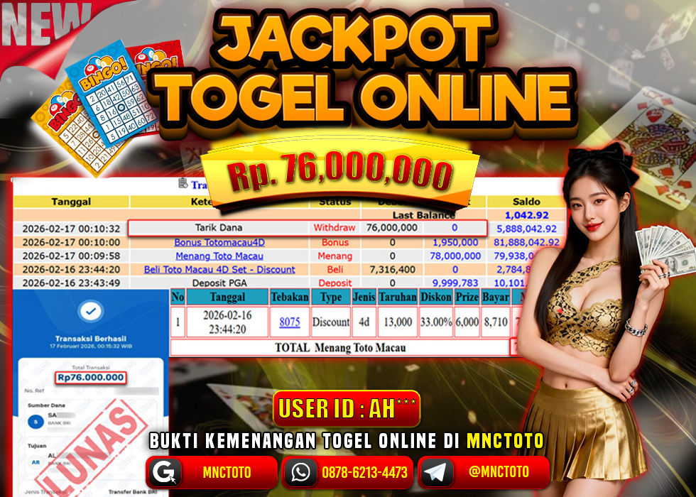 MNCTOTO JACKPOT TOGEL TOTO MACAU 4D Rp.76.000.000,- LUNAS