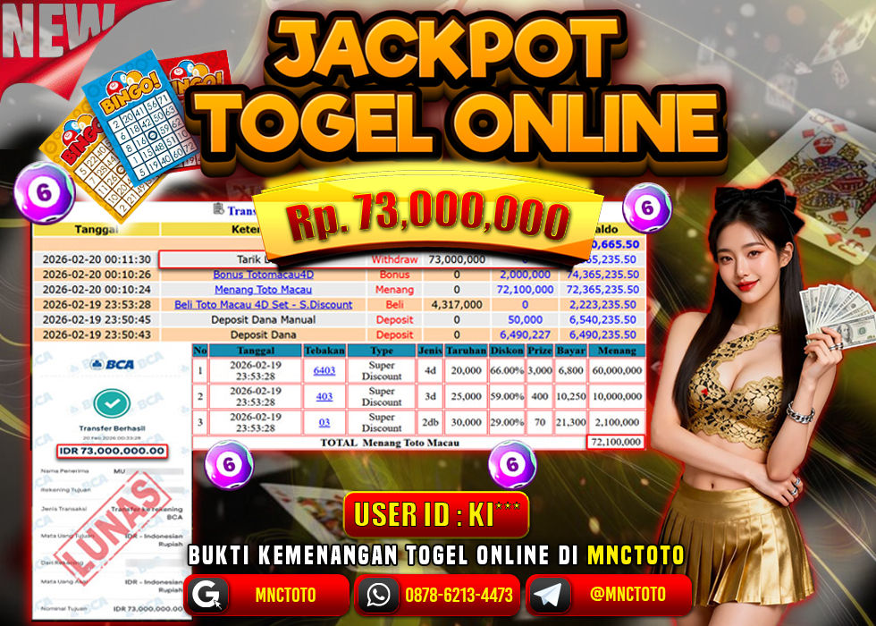 MNCTOTO JACKPOT TOGEL TOTO MACAU 4D Rp.73.000.000,- LUNAS