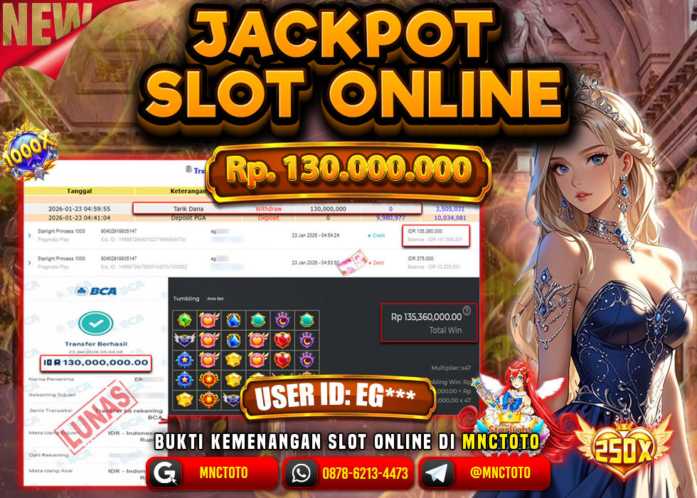 MNCTOTO JACKPOT SLOT STARLIGHT PRINCESS 1000 Rp. 130.000.000,- LUNAS
