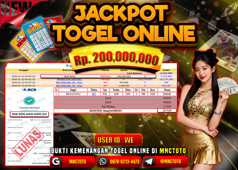 MNCTOTO JACKPOT TOGEL PASARAN POOL OREGON 1 Rp.200.000.000,- LUNAS
