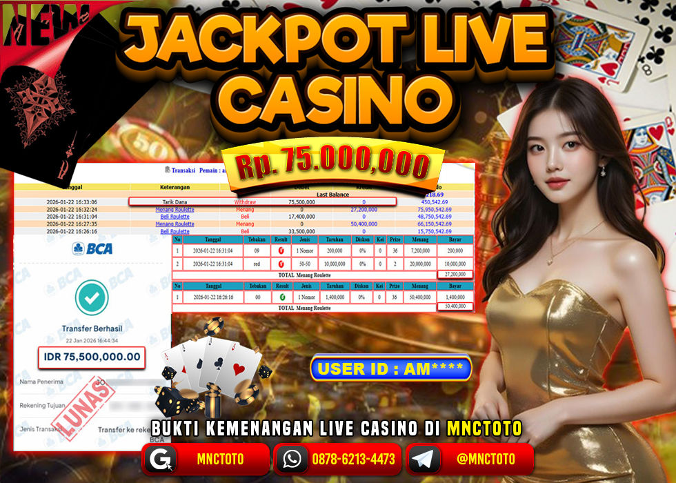 MNCTOTO JACKPOT LIVE GAME ROULETTE Rp.75.000.000,- LUNAS