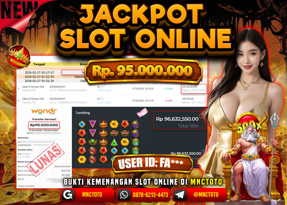 MNCTOTO JACKPOT SLOT GATES OF OLYMPUS 1000 Rp. 95.000.000,- LUNAS