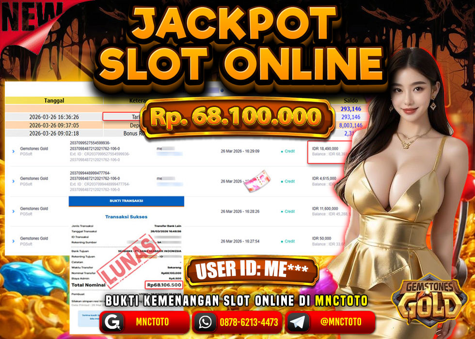 MNCTOTO JACKPOT SLOT GEMSTONES GOLD Rp. 68.000.000,- LUNAS