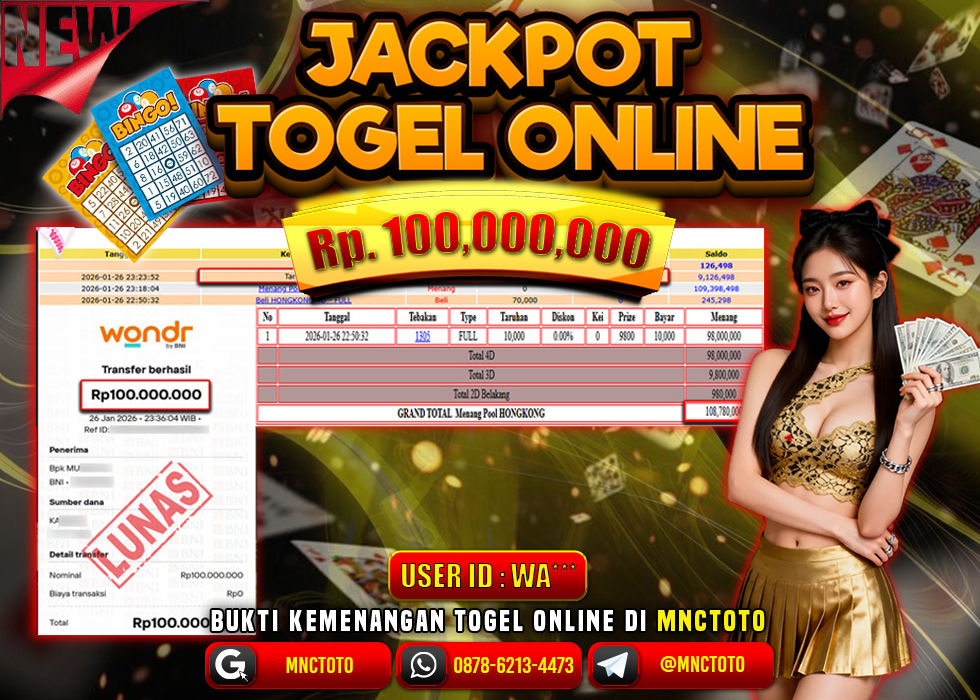 MNCTOTO JACKPOT TOGEL PASARAN POOL HONGKONG Rp.100.000.000,- LUNAS
