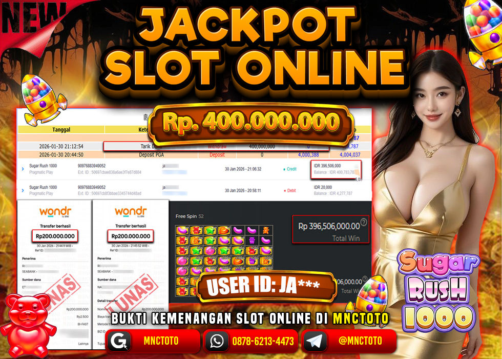 MNCTOTO JACKPOT SLOT SUGAR RUSH 1000 Rp. 400.000.000,- LUNAS