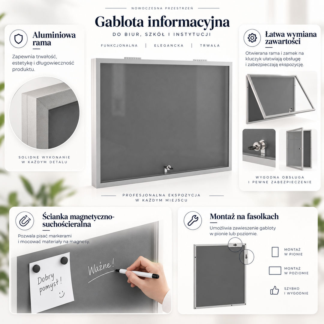 Wewnętrzna gablota ogłoszeniowa magnetyczna na wymiar – zawieszana - miniatura 3