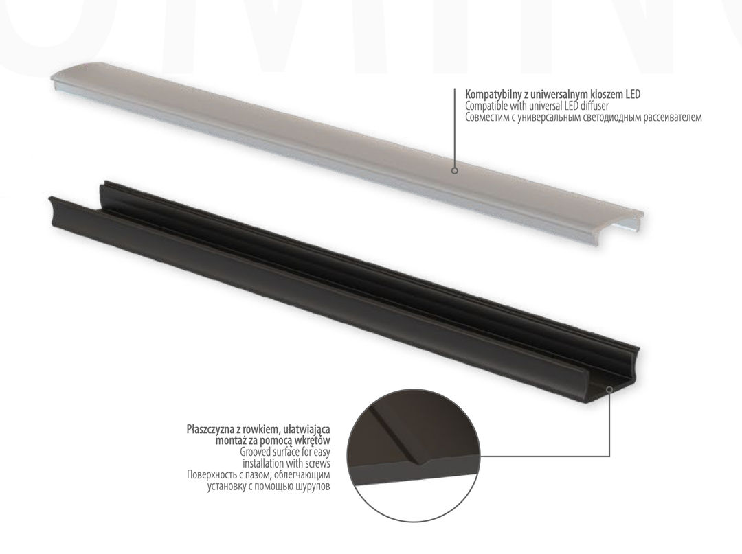 Aluminiowy kanał LED wpuszczany + Klosz - Konfigurator na wymiar - miniatura 4