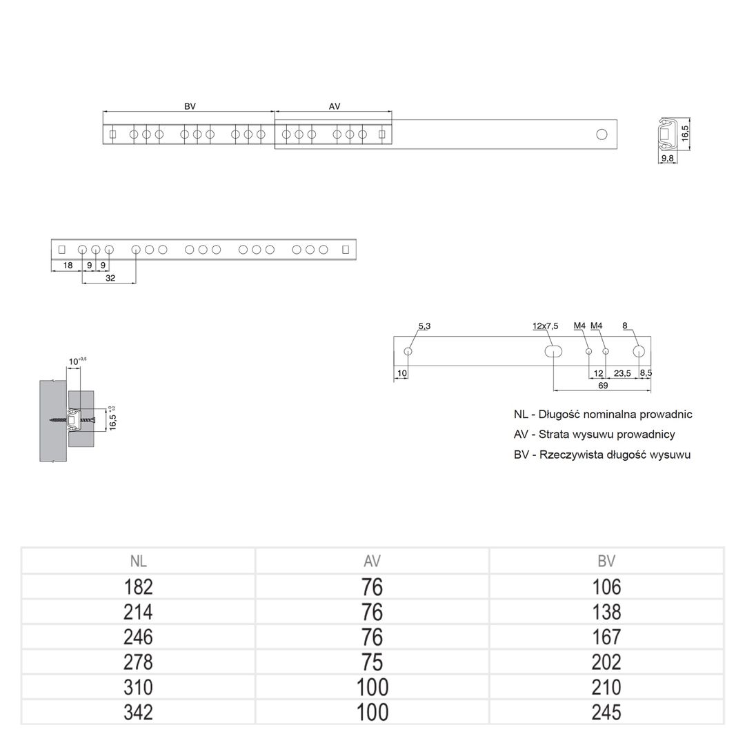 REJS Prowadnica kulkowa H17 mm do szuflad - komplet (lewa + prawa) + wkręty - miniatura 2