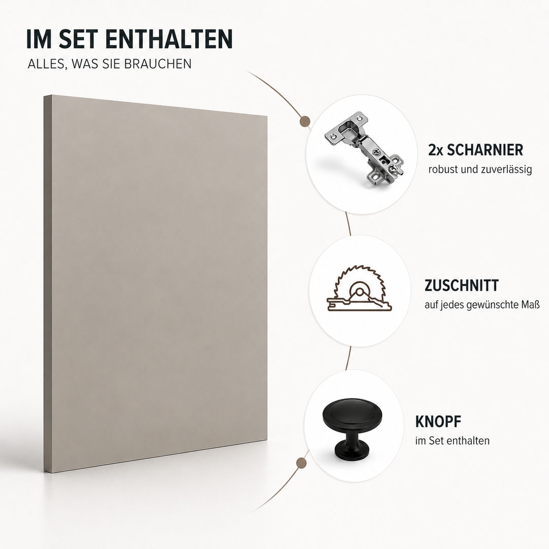 Möbelfront / Schranktür nach Maß – Weiß Hochglanz, mit Scharnieren und Griff - miniatura 4