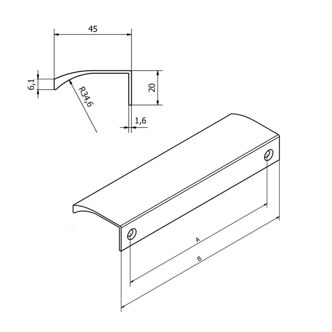 FEST FE9 - Aluminiowy uchwyt meblowy krawędziowy do mebli + wkręty - miniatura 4