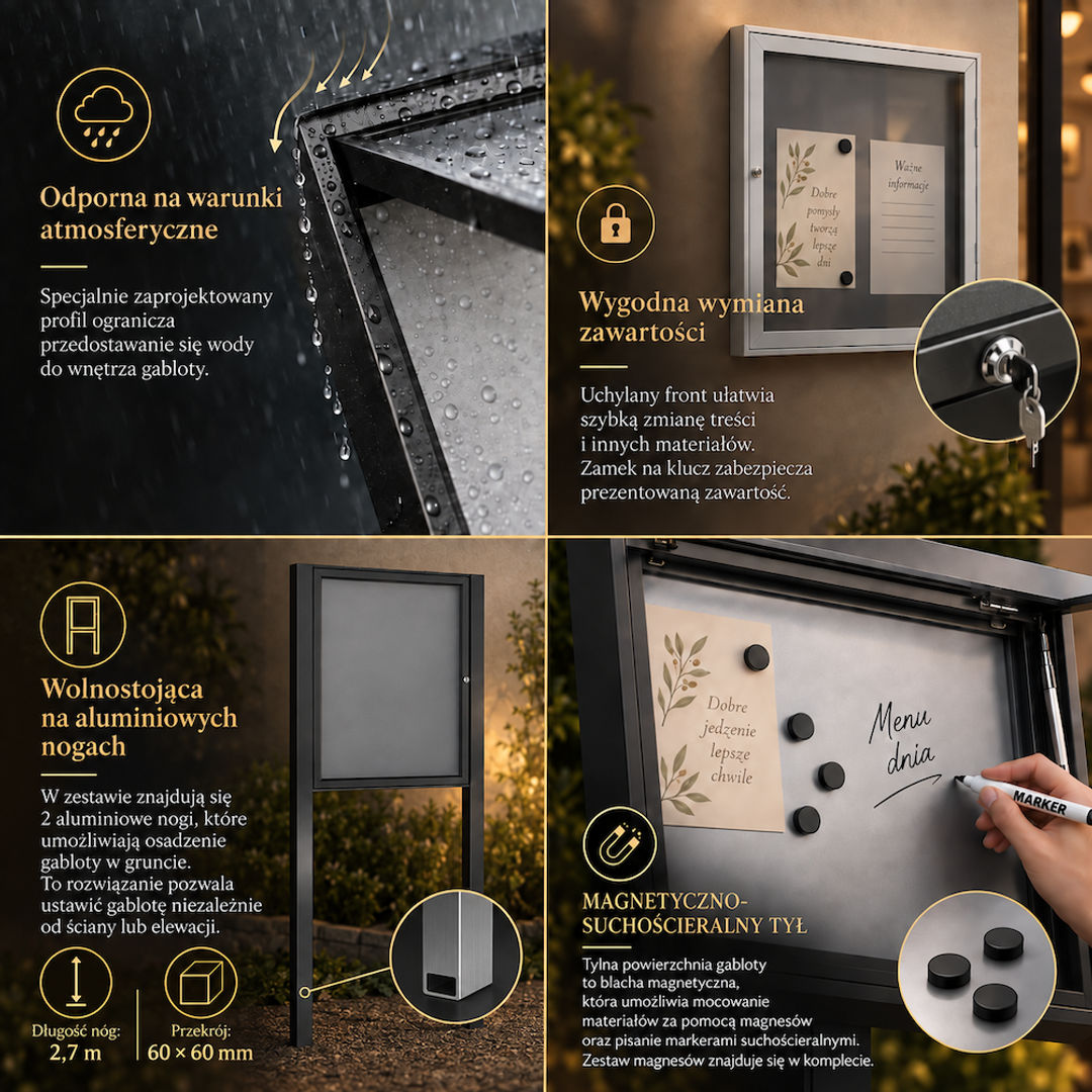 Zewnętrzna gablota ogłoszeniowa magnetyczna na wymiar – wolnostojąca - miniatura 3