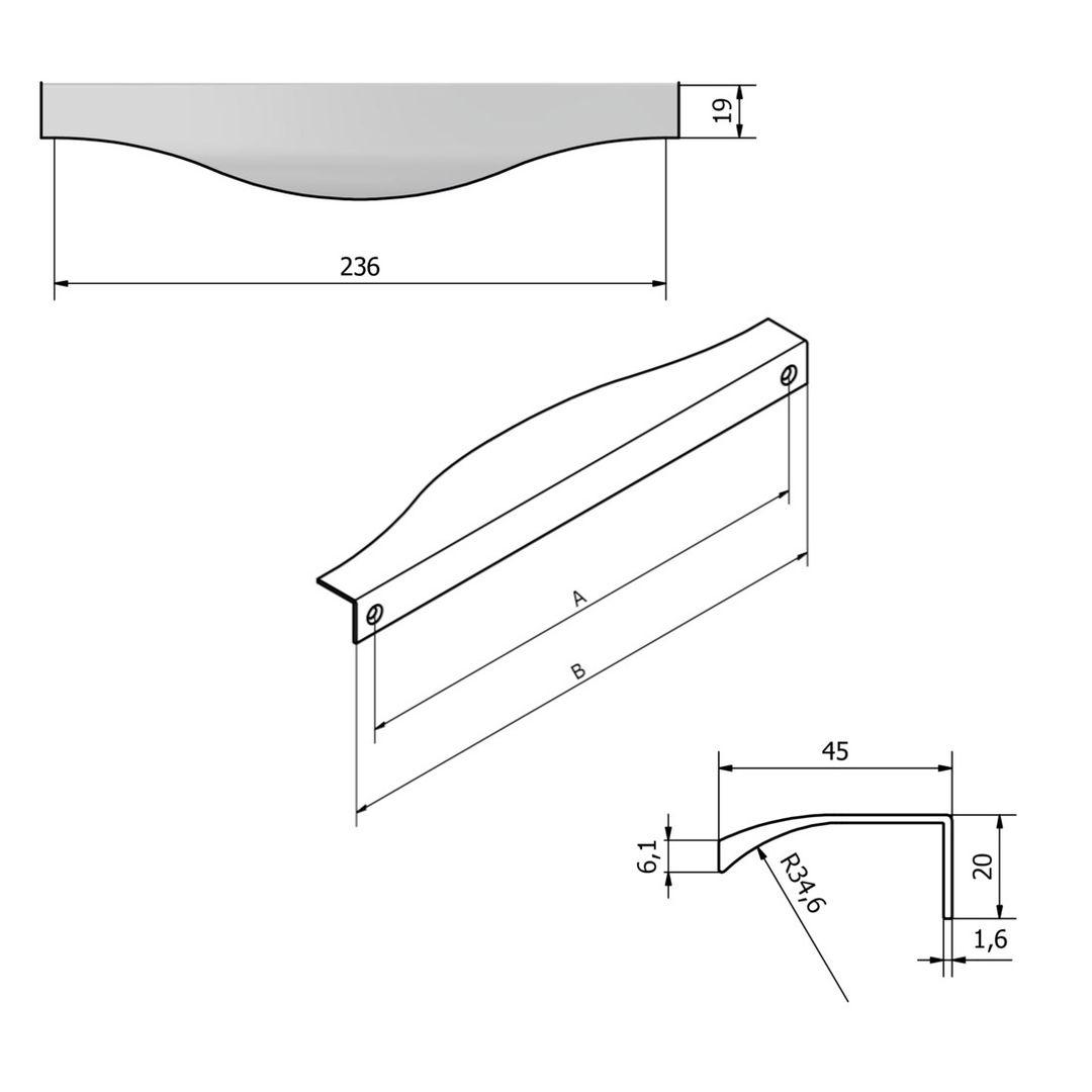 FEST FE9 Frez - Aluminiowy uchwyt meblowy krawędziowy do mebli + wkręty - miniatura 8