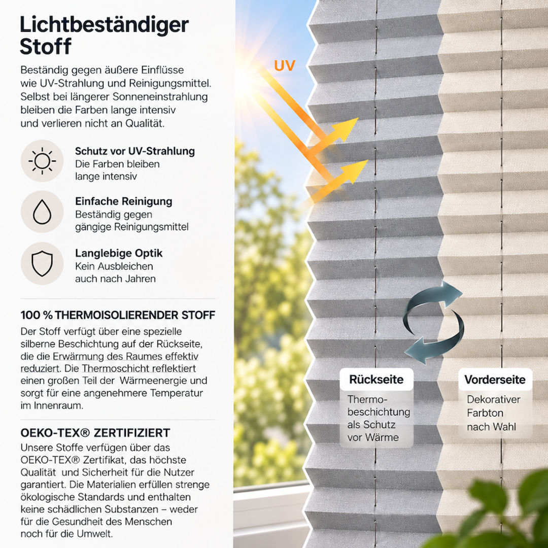 Wärmeschutz-Plissee Premium nach Maß – reduziert das Aufheizen des Raumes - miniatura 4