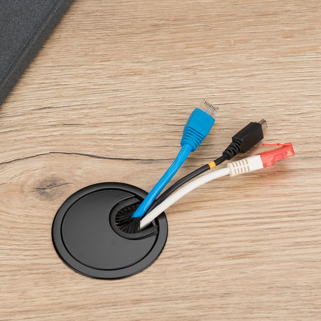 Metalowy przepust kablowy FI 60 mm do mebli – przelotka na kable do biurka i blatu - miniatura 4