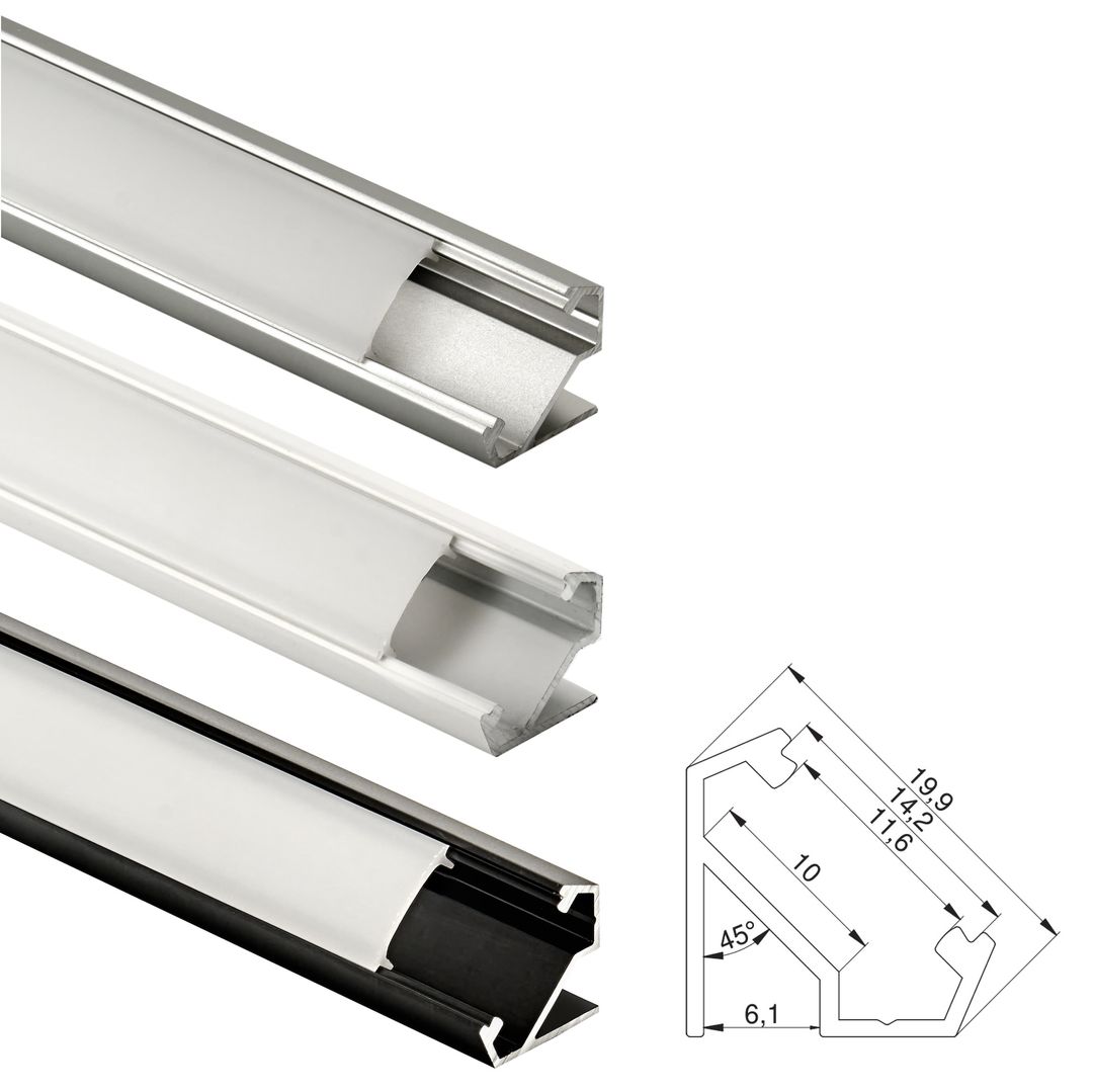 Aluminiowy kanał LED kątowy + Klosz - Konfigurator na wymiar - Alusfera