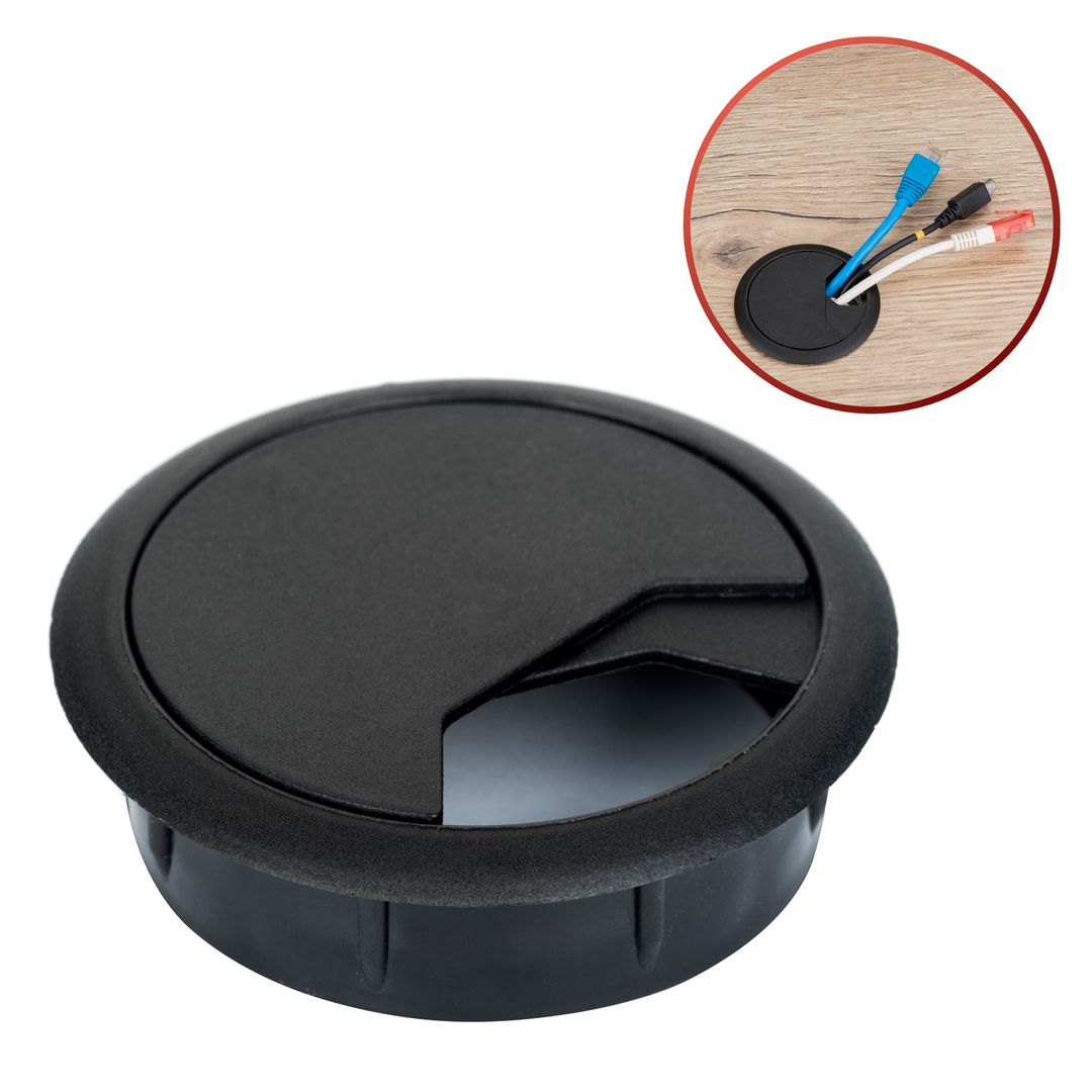 Plastikowy przepust kablowy FI 60 mm do mebli – przelotka na kable do biurka i blatu
