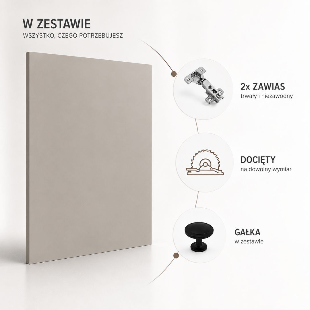 Fronty meblowe drzwi do szafek na wymiar - biały połysk z zawiasami i gałką - miniatura 4