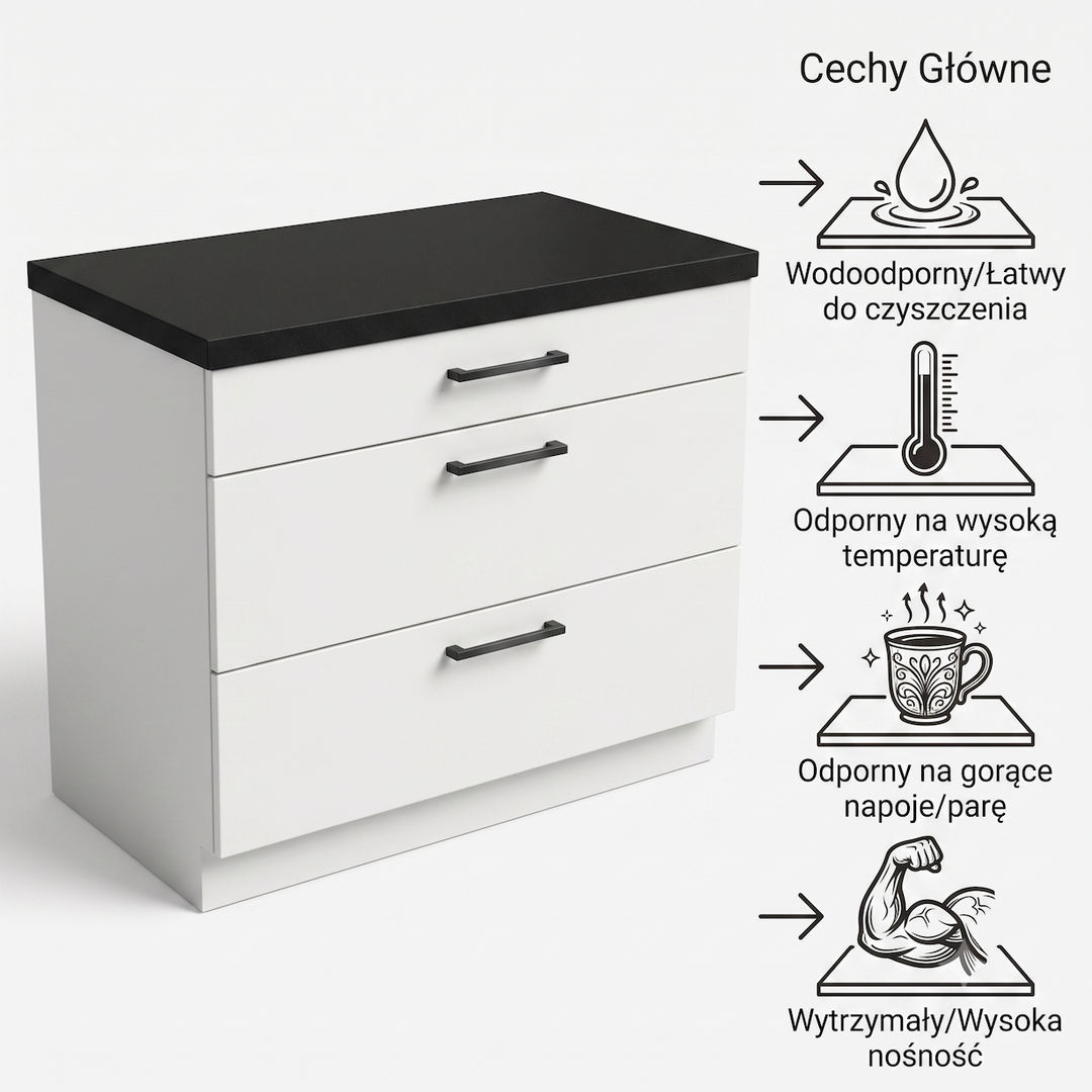 Blat kuchenny roboczy docięty na wymiar - czarny - szerokość 60 cm - grubość - 3,8 cm - miniatura 3