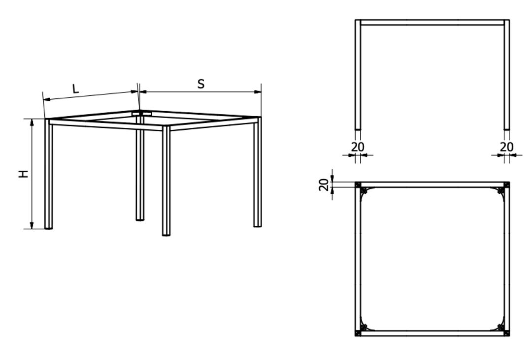 Aluminiowy stelaż pod stół BASIC (profil 20x20) – Konfiguracja na wymiar - miniatura 6