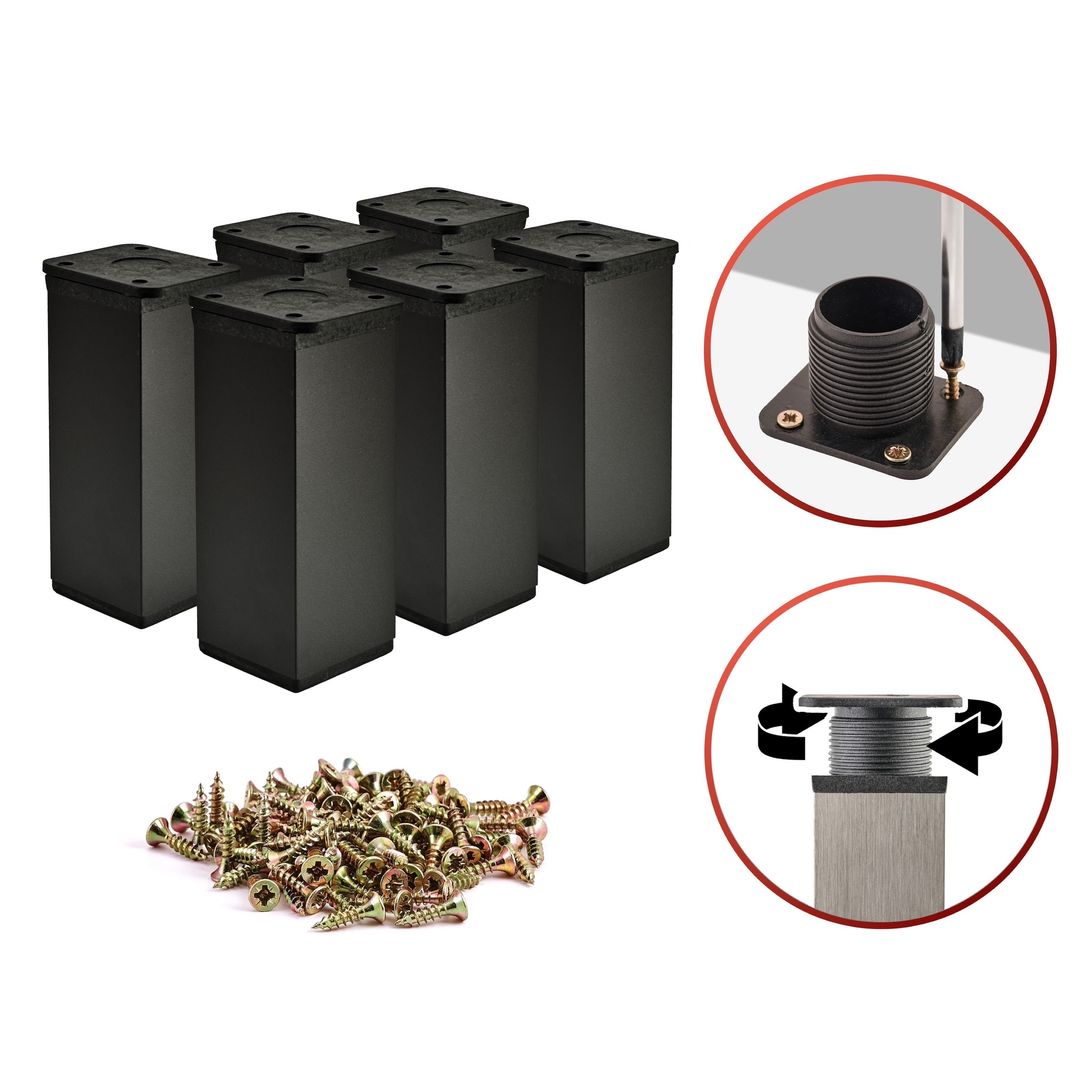 6 x Aluminiowa Noga Nóżka Meblowa Do Mebli BASIC + Wkręty - Konfigurator - Alusfera