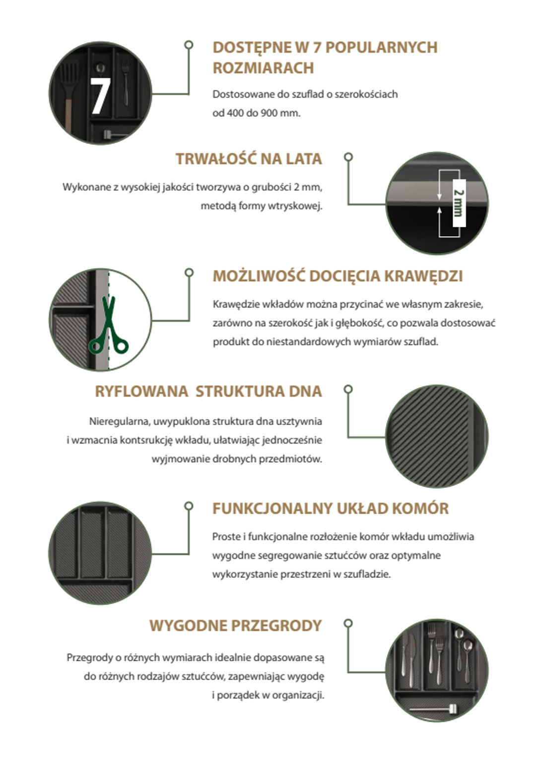 Wkład do szuflady na sztućce Rejs MAX - organizer do szafki kuchennej - miniatura 6
