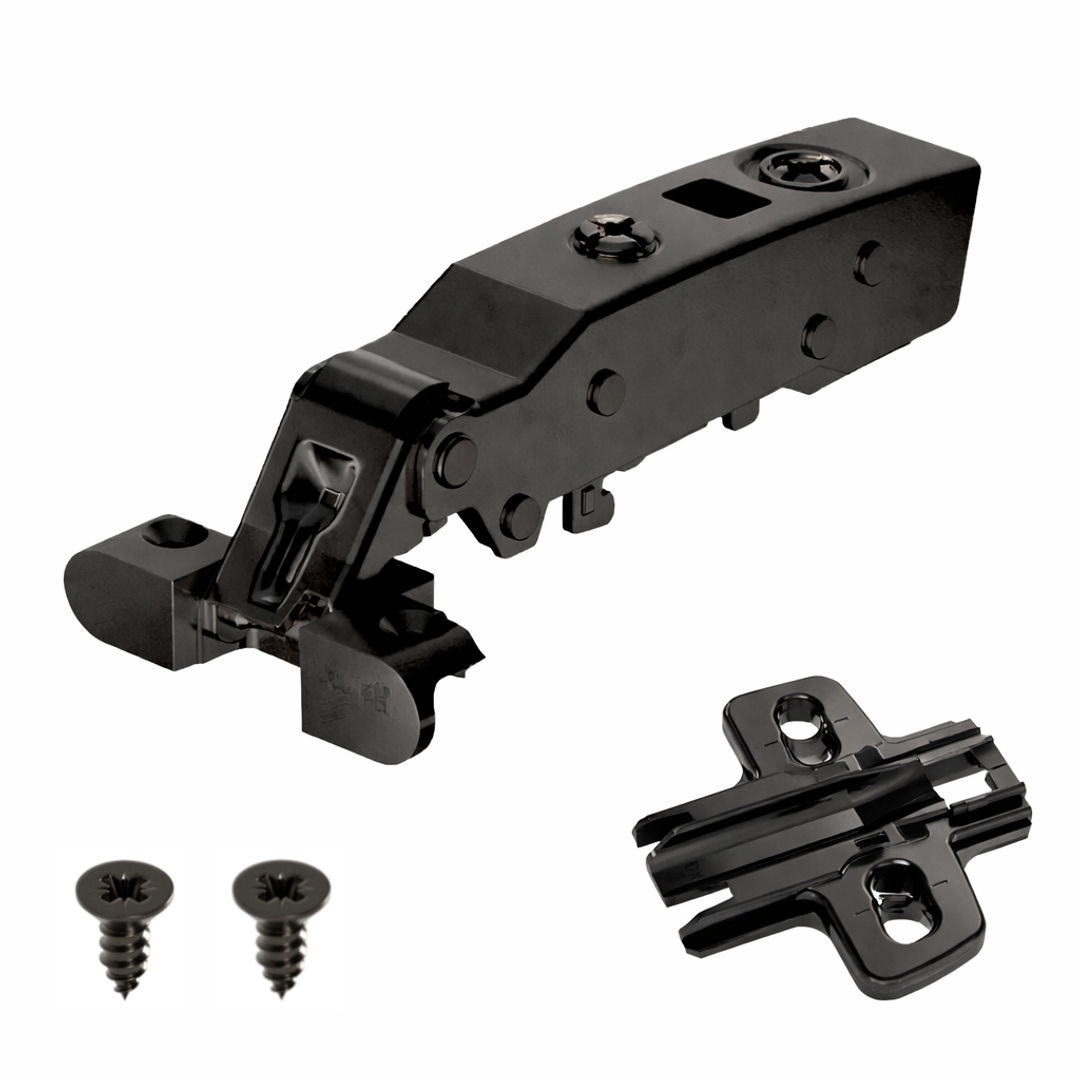 Zawias nakładany Hettich Sensys | Do wąskich ramek | Z dociągiem | Czarny obsydian 8638i + Prowadnik - Hettich