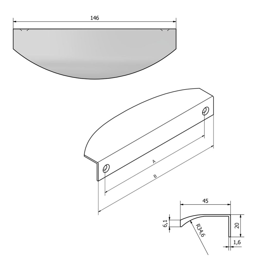 FEST FE9 Frez - Aluminiowy uchwyt meblowy krawędziowy do mebli + wkręty - miniatura 7