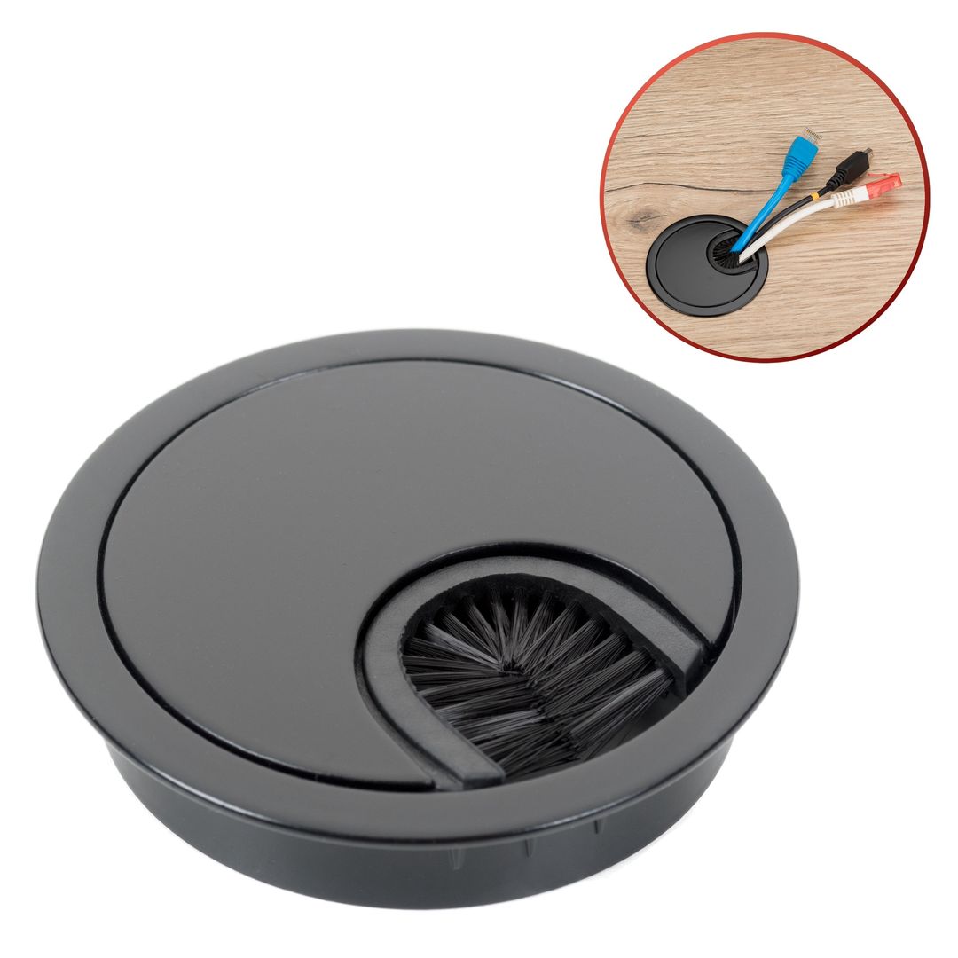 Metalowy przepust kablowy FI 60 mm do mebli – przelotka na kable do biurka i blatu