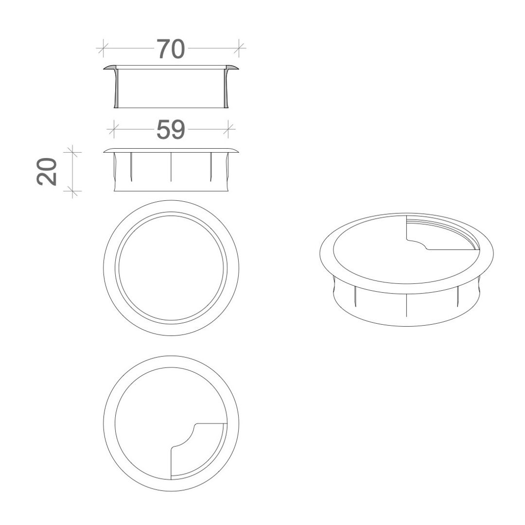 Plastikowy przepust kablowy FI 60 mm do mebli – przelotka na kable do biurka i blatu - miniatura 4
