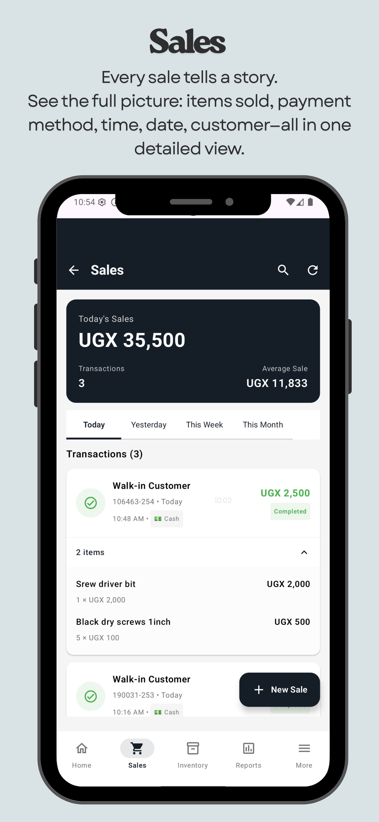 Sales tracking interface