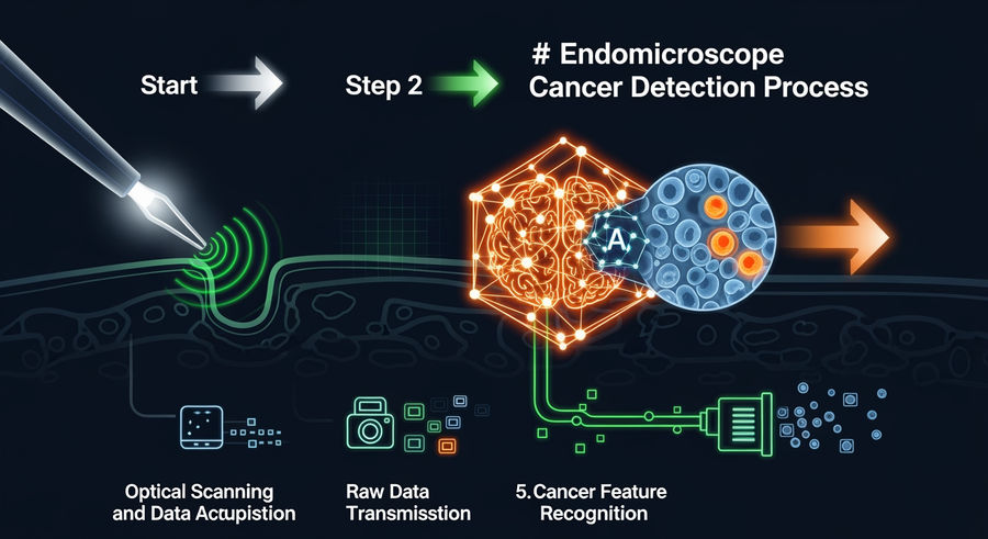 Flowchart of endomicroscope process for detecting epithelial cancers with AI