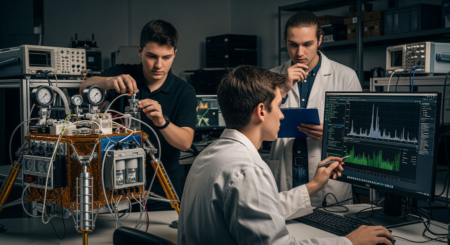 students testing lunar lander life support systems with data analysis