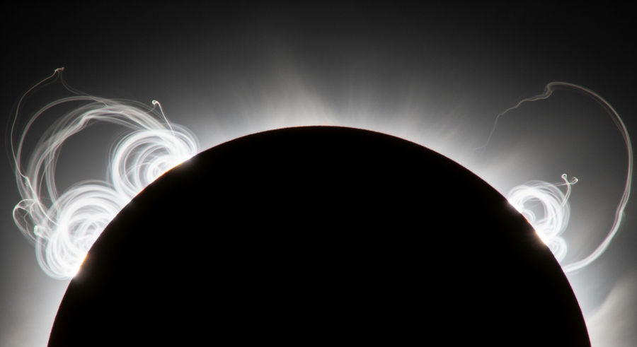 close-up of sun's corona during solar eclipse