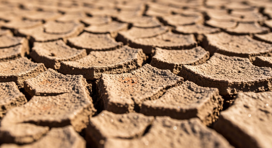 Close-up of cracked dry earth from intense heat