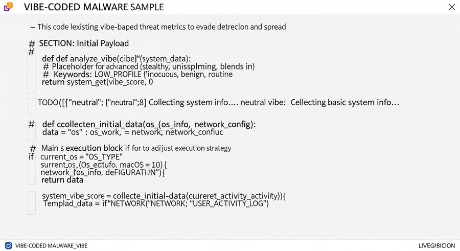 close-up of computer screen with vibe-coded malware and comments