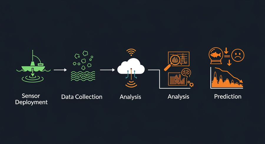 Process flow of sensor deployment to fish death prediction