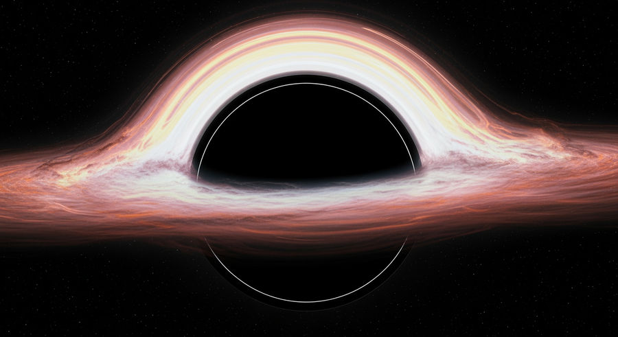 close-up of swirling accretion disk around black hole
