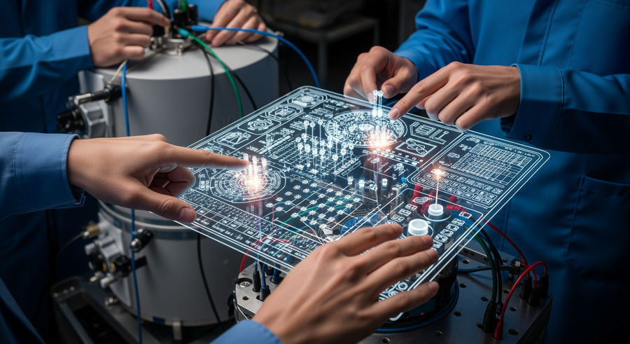 Researchers calibrating a quantum computer interface for state manipulation