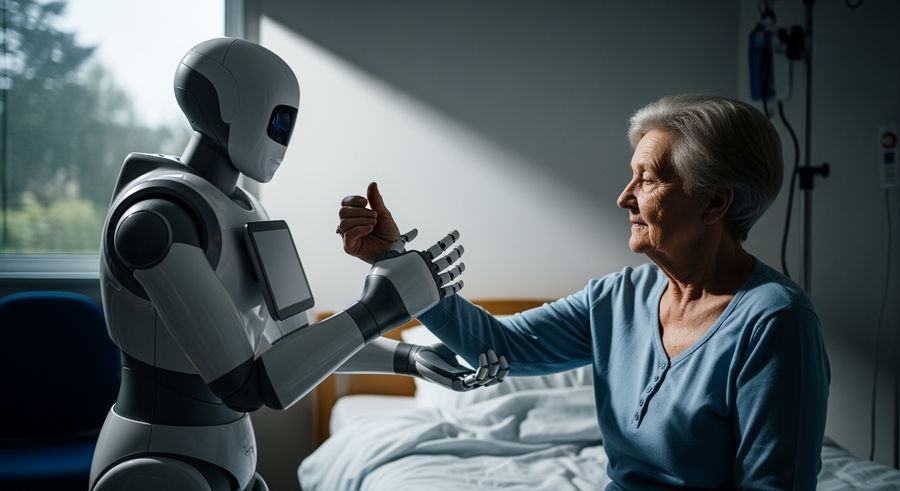 robot delivering medication or assisting with exercises for elderly