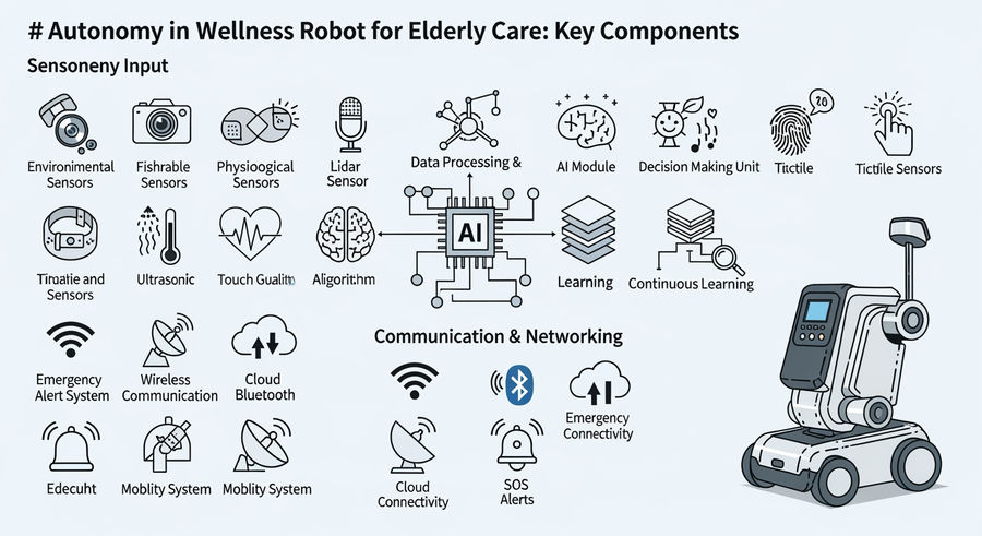 component diagram of wellness robot supporting senior wellness dimensions