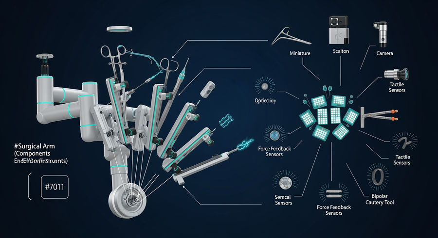 component diagram of robotic surgical tool with sensors and AI