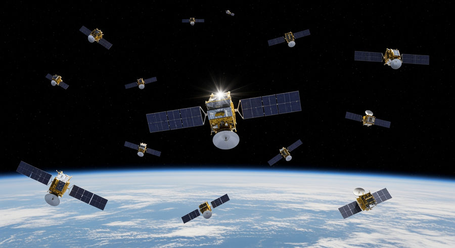 network of satellites orbiting Earth showcasing scale and positions