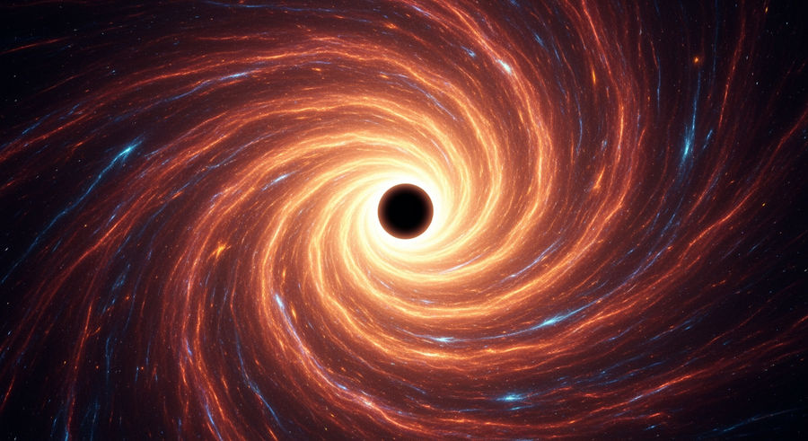 close-up of quasar's accretion disk with swirling gases and glowing matter