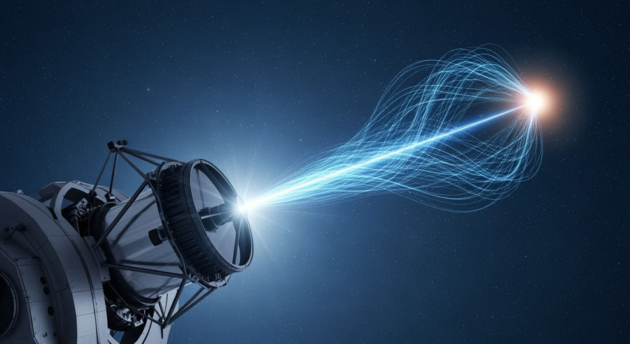 Euclid telescope capturing quasar data with lens and light beams